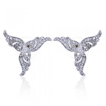  Elegant Sterling Silver CZ  Stone Seated Stud Earrings